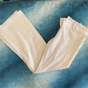 White and black pinstriped flared pants